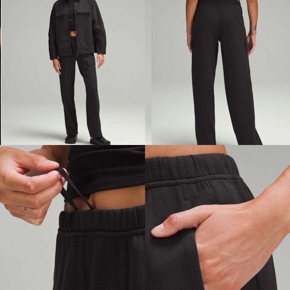 Lululemon Cotton-Blend Double-Knit Mid-Rise Cargo Pant Black size 8 - Picture 1 of 8